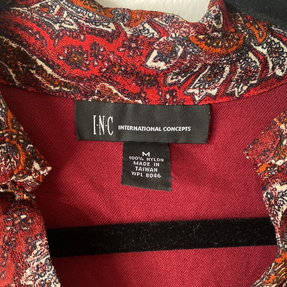 Inc - Dark Red Button Down Geometric Pattern V-Ne… - image 7